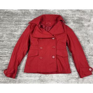 Coffee Shop Coat‎ Womens Medium Red Wool Blend Jacket Buttoned Pockets